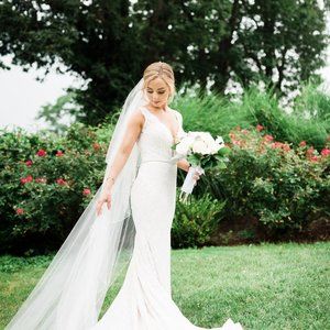 Mikaella Paloma Blanca 2016 Lace Wedding Dress, Ivory, Size 6